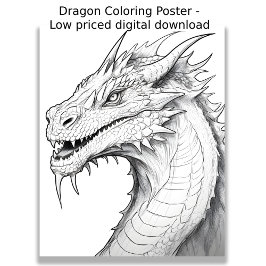 Kleurplaat - Dragon, kleur je eigen Poster