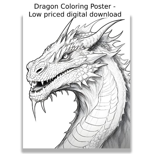 Kleurplaat - Dragon, kleur je eigen Poster