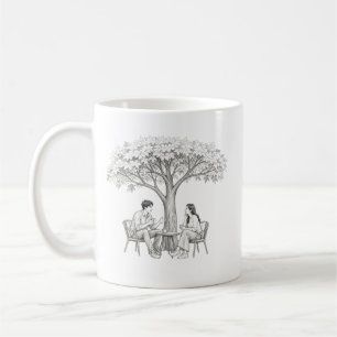 Kleurplaat Kunst van Koppel onder Boom Coffee Date Koffiemok