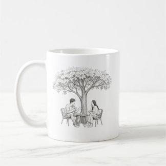 Kleurplaat Kunst van Koppel onder Boom Coffee Date Koffiemok