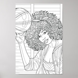 Kleurplaat Meisje met basketbal Poster