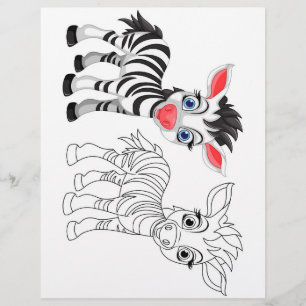 Kleurplaat met een malse cartoonzebra flyer
