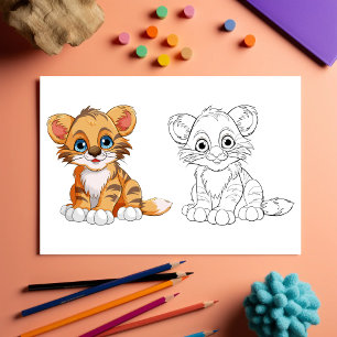 Kleurplaat met een schattige cartoon tijger flyer