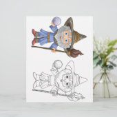 Kleurplaat met een schattige cartoontovenaar (Staand voorkant)