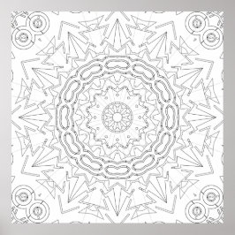 Kleurplaat met stralende pijl ster mandala kunst poster