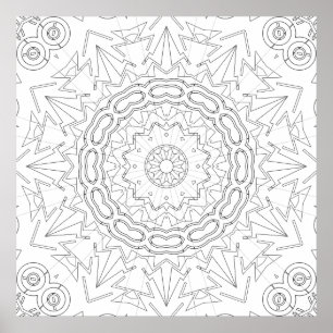 Kleurplaat met stralende pijl ster mandala kunst poster
