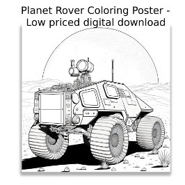 Kleurplaat - Planet Rover, kleur je eigen kleur Poster