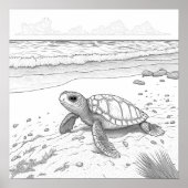 Kleurplaat - Schildpad op het strand, kleur je eig Poster (Voorkant)