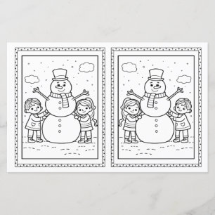 Kleurplaat Sneeuwman Kerstkaart voor Kinderen