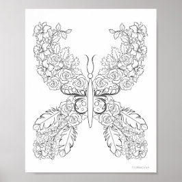 Kleurplaat Vlinders en Bloemen #9 in Serie Poster