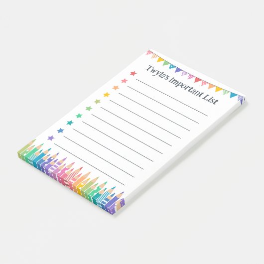 Kleurpotloden & Sterren Belangrijke Takenlijst Post-it® Notes (Schuin)