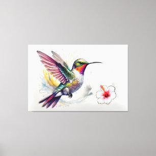Kleurpotlood Kolibrie Met Bloem Canvas Afdruk