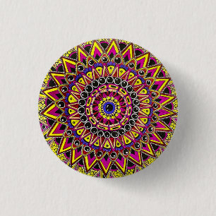 Kleurpotlood Paars Geel Mandala Ronde Button 3,2 Cm