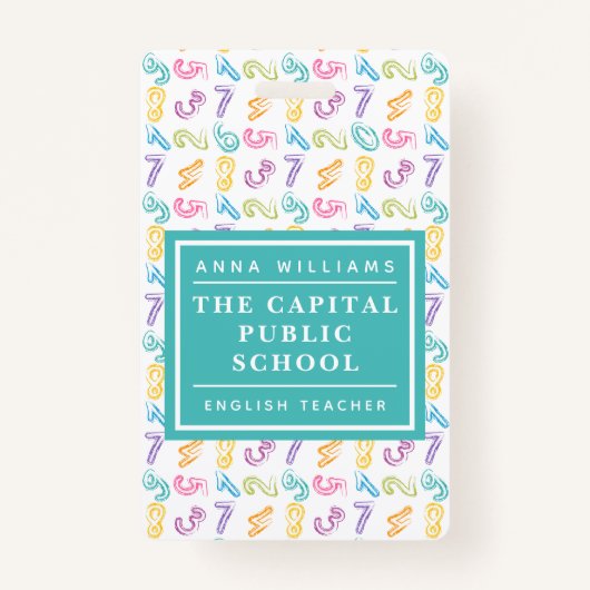 Kleurrijk Aantal Elementary School Wiskunde Leraar Badge (Voorkant)