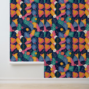 Kleurrijk Abstract blad- en bloemenpatroon Behang