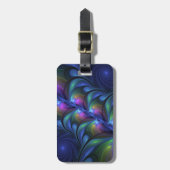 Kleurrijk Abstract blauw roze groen fractal Bagagelabel (Voorkant verticaal)
