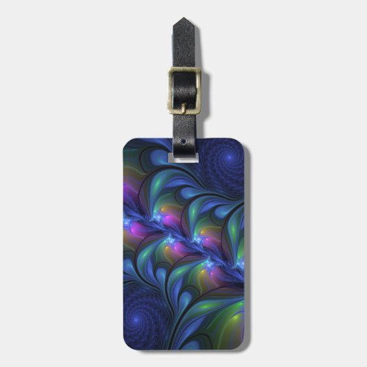 Kleurrijk Abstract blauw roze groen fractal Bagagelabel (Voorkant verticaal)