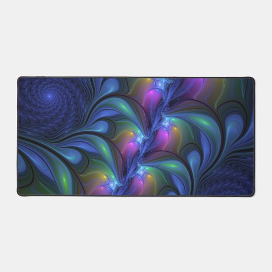 Kleurrijk Abstract blauw roze groen fractal Bureaumat (Voorkant)