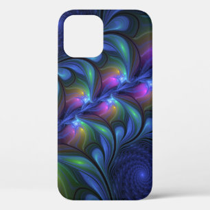 Kleurrijk Abstract blauw roze groen fractal iPhone 12 Hoesje