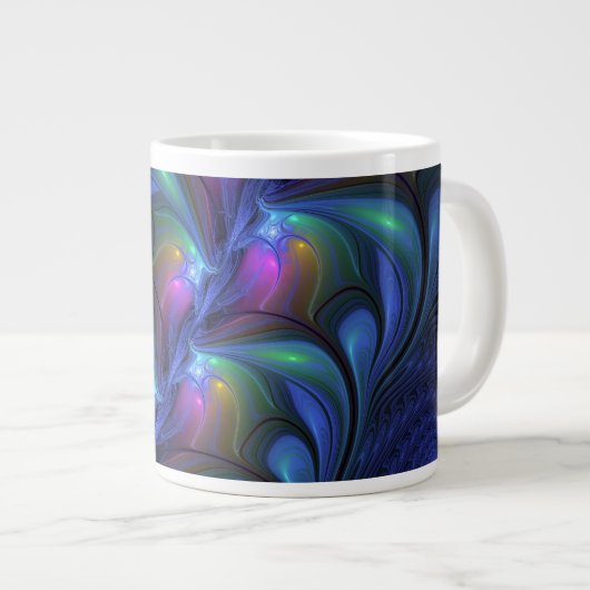 Kleurrijk Abstract blauw roze groen fractal Extra Grote Beker (Voorkant rechts)