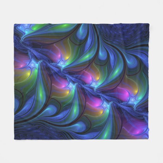 Kleurrijk Abstract blauw roze groen fractal Fleece Deken (Voorkant (Horizontaal))