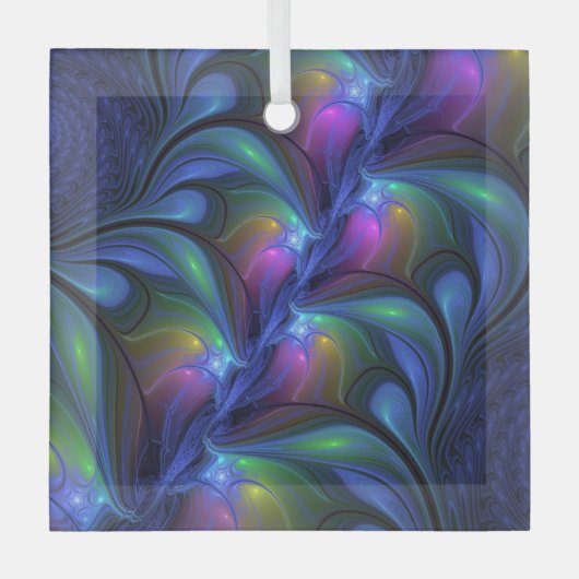 Kleurrijk Abstract blauw roze groen fractal Glas Ornament (Voorkant)