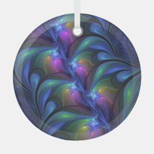 Kleurrijk Abstract blauw roze groen fractal Glas Ornament