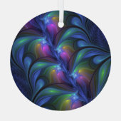 Kleurrijk Abstract blauw roze groen fractal Glas Ornament (Achterkant)