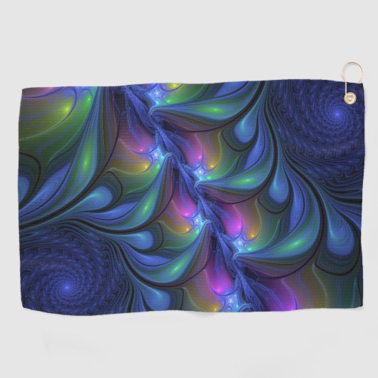 Kleurrijk Abstract blauw roze groen fractal Golfhanddoek (Horizontaal)