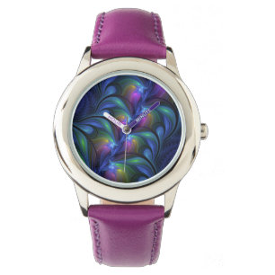 Kleurrijk Abstract blauw roze groen fractal Horloge