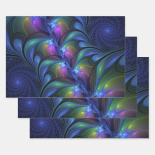 Kleurrijk Abstract blauw roze groen fractal Inpakpapier Vel