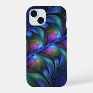 Kleurrijk Abstract blauw roze groen fractal iPhone 15 Hoesje