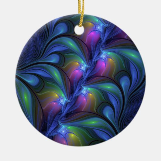 Kleurrijk Abstract blauw roze groen fractal Keramisch Ornament (Voorkant)