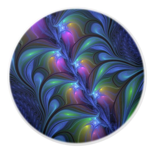 Kleurrijk Abstract blauw roze groen fractal Keramische Knop (Voorkant)