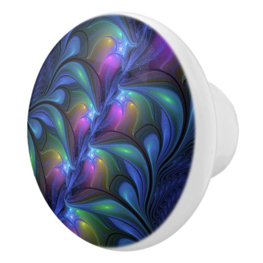 Kleurrijk Abstract blauw roze groen fractal Keramische Knop (Rechts)