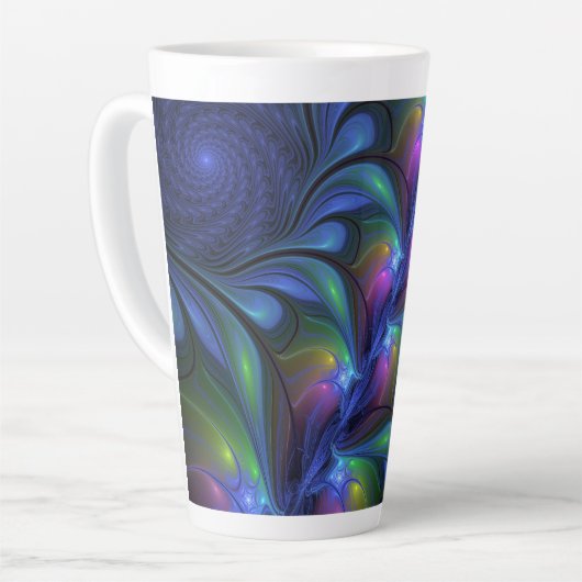 Kleurrijk Abstract blauw roze groen fractal Latte Mok (Linkerhoek)