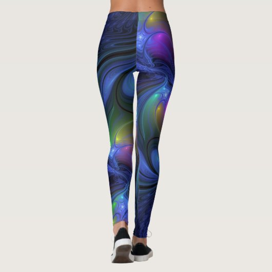 Kleurrijk Abstract blauw roze groen fractal Leggings (Achterkant)