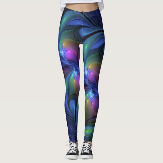 Kleurrijk Abstract blauw roze groen fractal Leggings (Voorkant)