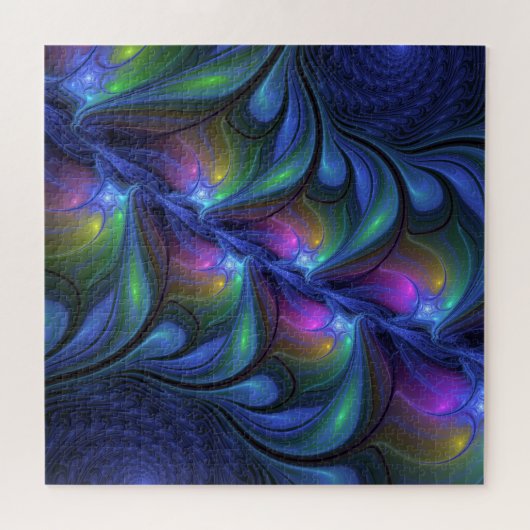 Kleurrijk Abstract blauw roze groen fractal Legpuzzel (Horizontaal)