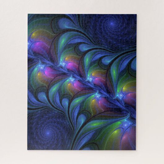 Kleurrijk Abstract blauw roze groen fractal Legpuzzel (Verticaal)