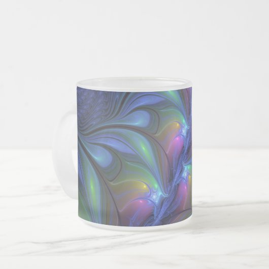 Kleurrijk Abstract blauw roze groen fractal Matglas Koffiemok (Voorkant links)