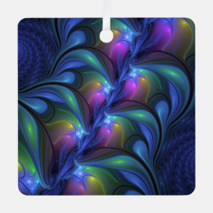 Kleurrijk Abstract blauw roze groen fractal Metalen Ornament