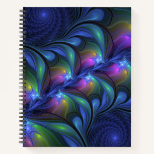 Kleurrijk Abstract blauw roze groen fractal Notitieboek