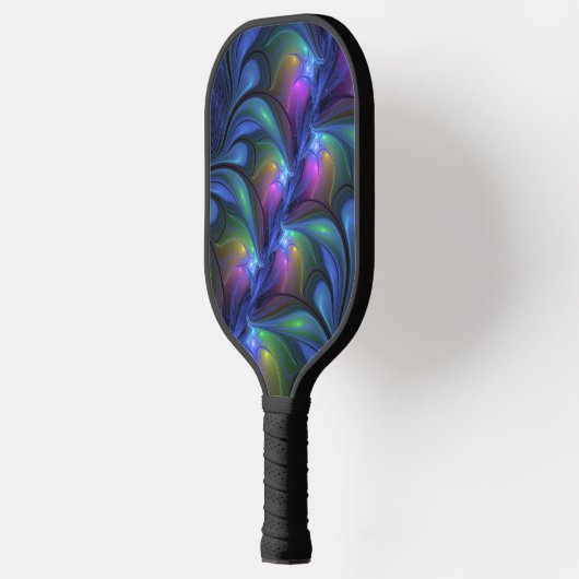 Kleurrijk Abstract blauw roze groen fractal Pickleball Paddle (Links)