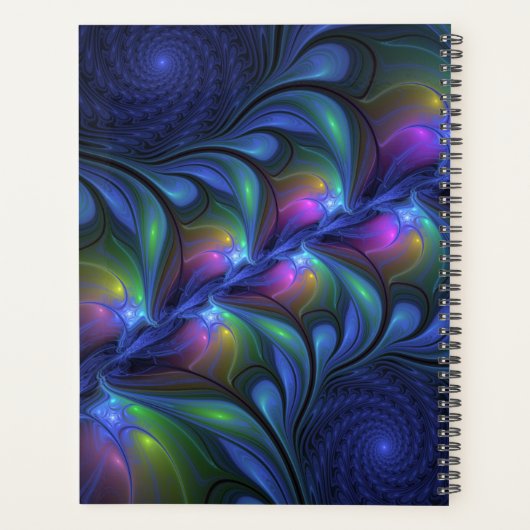 Kleurrijk Abstract blauw roze groen fractal Planner (Achterkant)