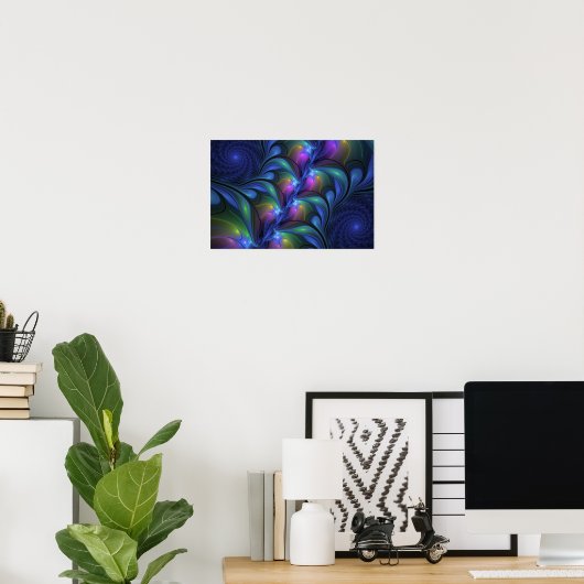 Kleurrijk Abstract blauw roze groen fractal Poster (Thuiskantoor)