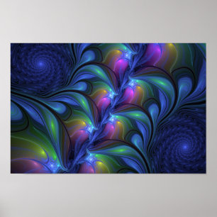 Kleurrijk Abstract blauw roze groen fractal Poster
