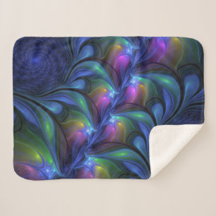 Kleurrijk Abstract blauw roze groen fractal Sherpa Deken