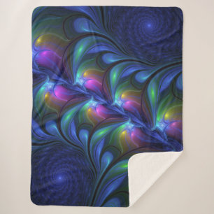 Kleurrijk Abstract blauw roze groen fractal Sherpa Deken