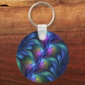 Kleurrijk Abstract blauw roze groen fractal Sleutelhanger (Achterkant)